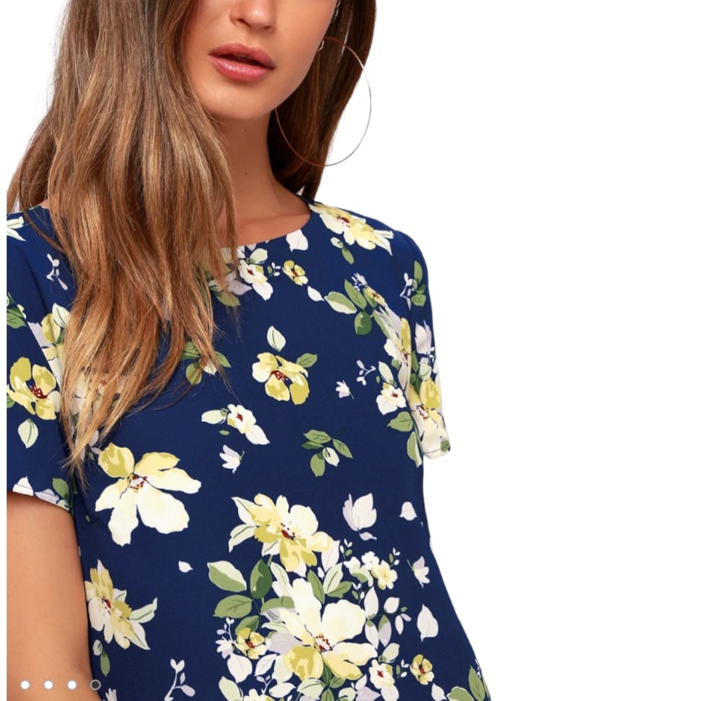Lulus Floriana Navy Blue Floral Print Shift Dress Sz M - Picture 4 of 14